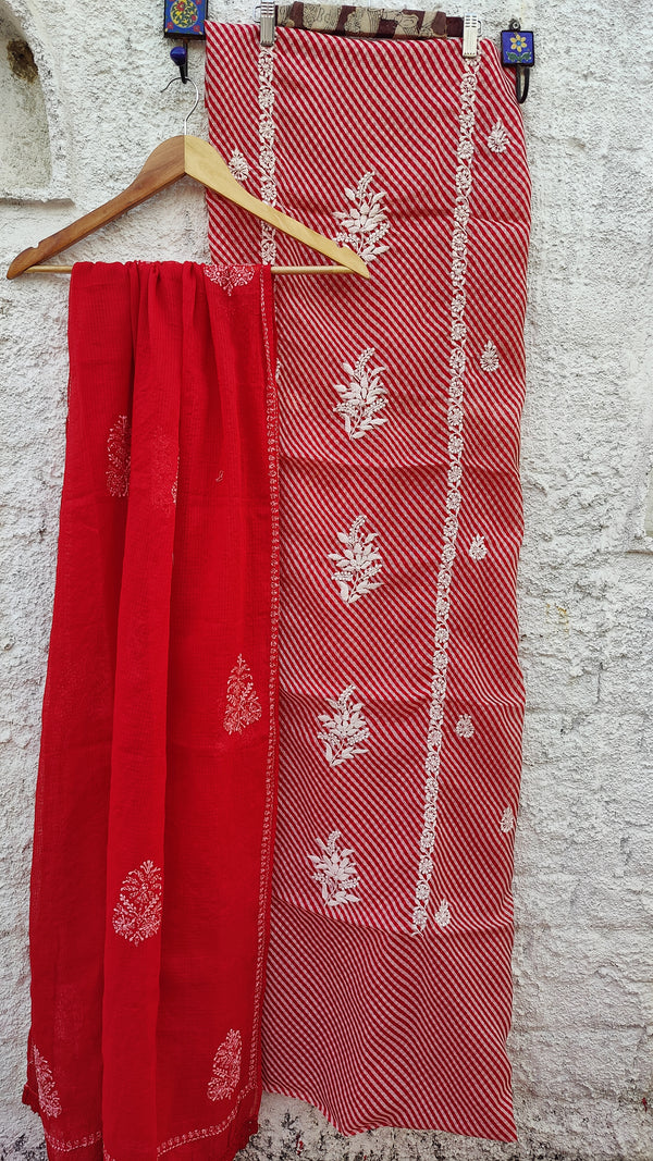 RED KOTA LEHERIYA KURTA WITH KOTA TEPCHI DUPATTA