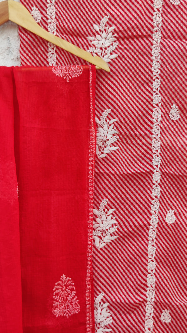 RED KOTA LEHERIYA KURTA WITH KOTA TEPCHI DUPATTA