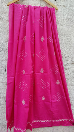 PINK MULMUL DUPATTA WITH BANDHINI & CHIKANKAR