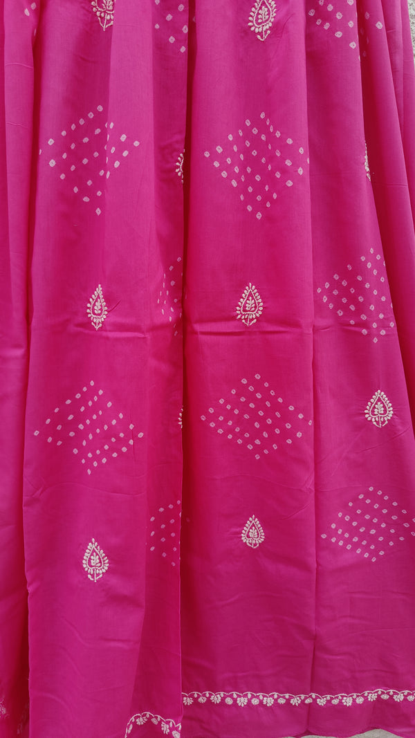 PINK MULMUL DUPATTA WITH BANDHINI & CHIKANKAR