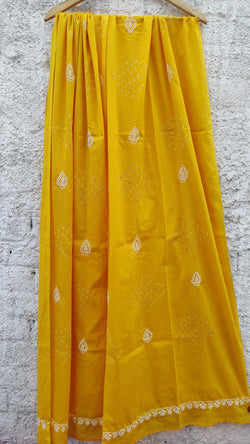 BUTTER YELLOW MULMUL DUPATTA WITH BANDHINI & CHIKANKARI