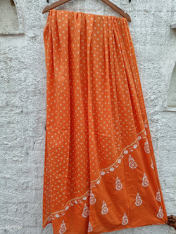 ORANGE MULMUL DUPATTA WITH BANDHINI & CHIKANKARI