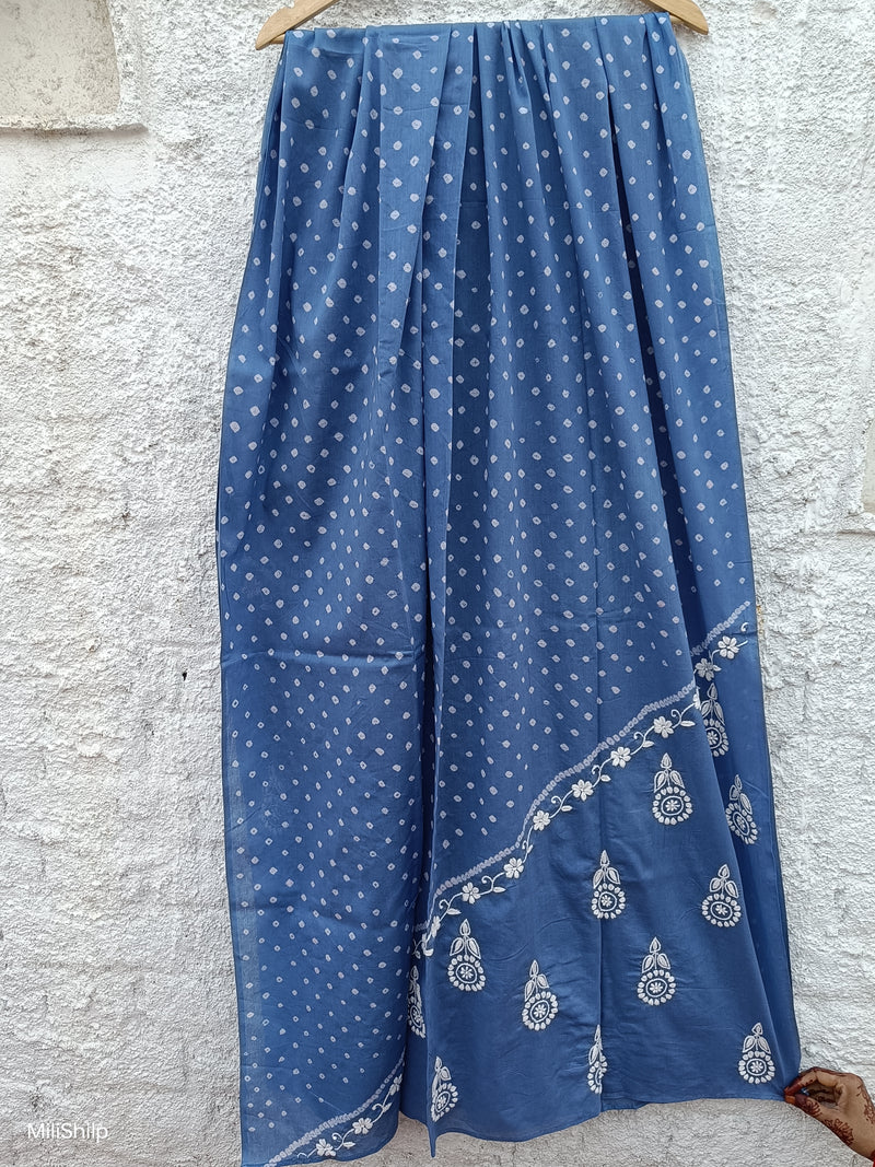 ULTRA MARINE BLUE MULMUL DUPATTA WITH BANDHINI & CHIKANKARI