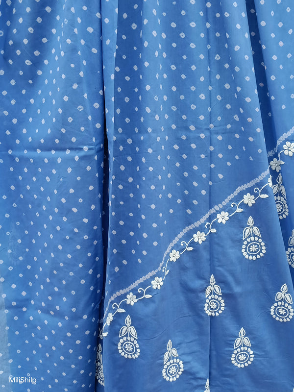 ULTRA MARINE BLUE MULMUL DUPATTA WITH BANDHINI & CHIKANKARI