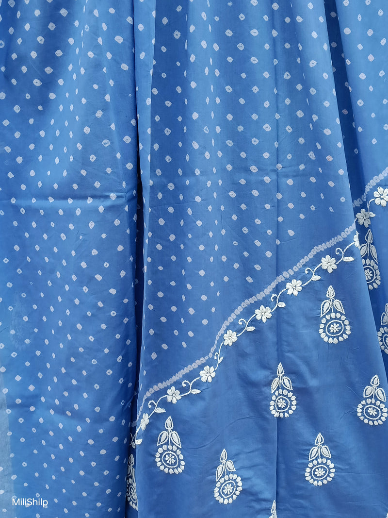 ULTRA MARINE BLUE MULMUL DUPATTA WITH BANDHINI & CHIKANKARI