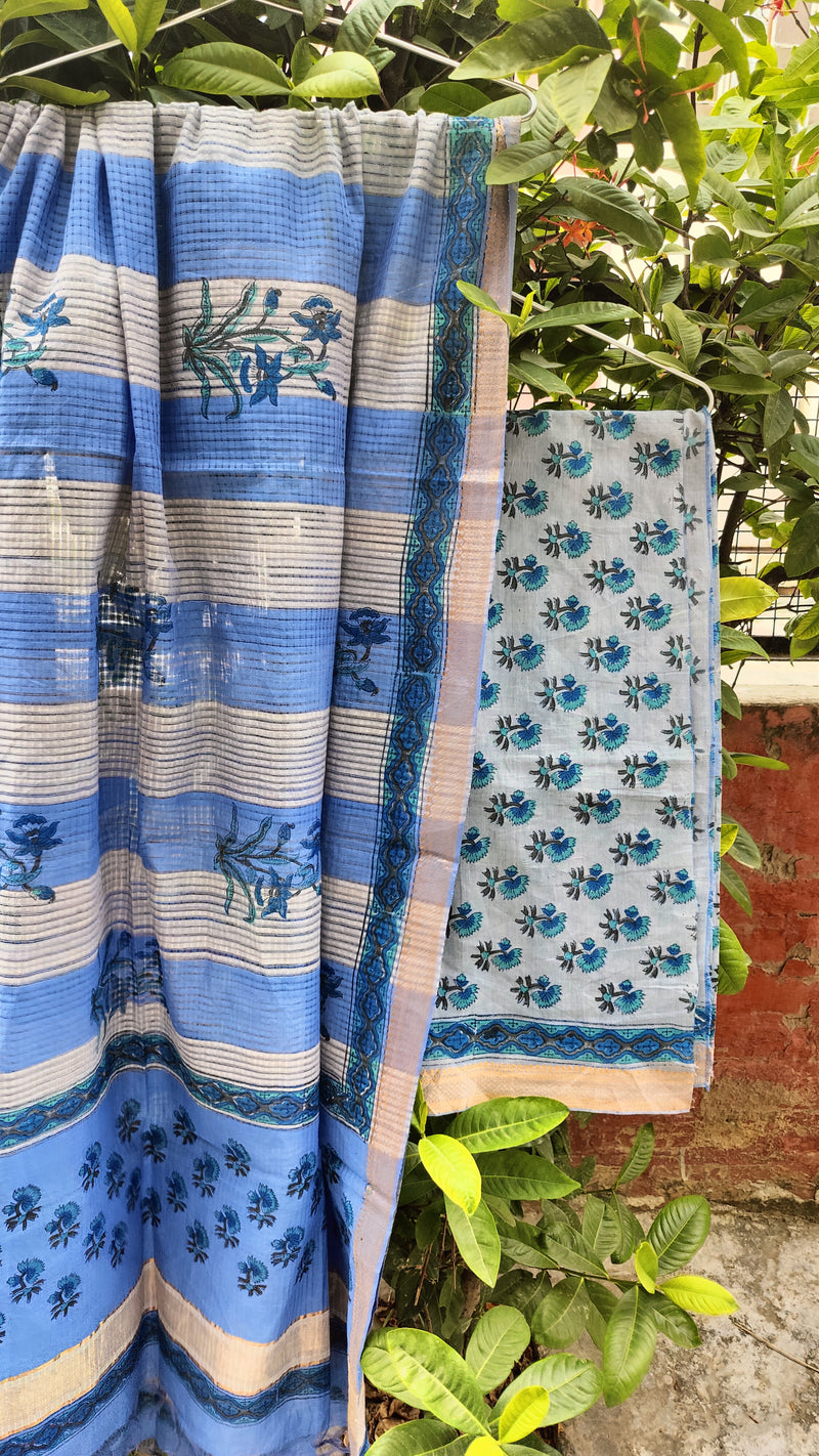 INDIGO BLUE MANGALGIRI COTTON HAND BLOCK PRINT 3 PC SET