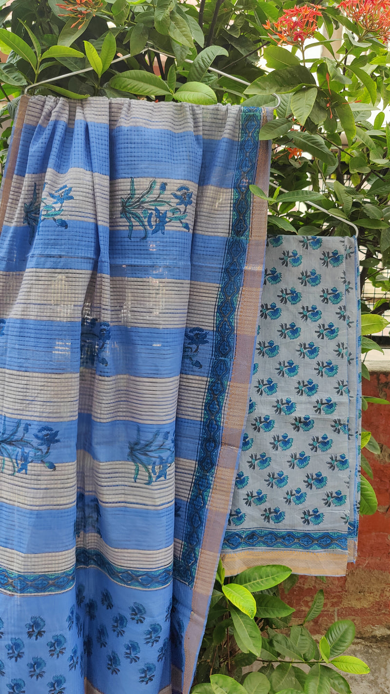 INDIGO BLUE MANGALGIRI COTTON HAND BLOCK PRINT 3 PC SET