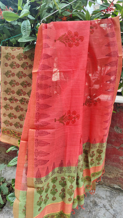 DARK PEACH MANGALGIRI COTTON HAND BLOCK PRINT 3 PC SET