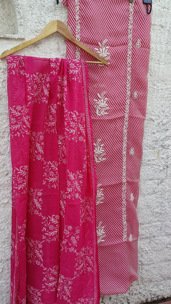 DARK PINK KOTA LEHERIYA KURTA WITH KOTA DUPATTA