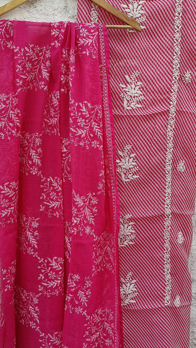 DARK PINK KOTA LEHERIYA KURTA WITH KOTA DUPATTA