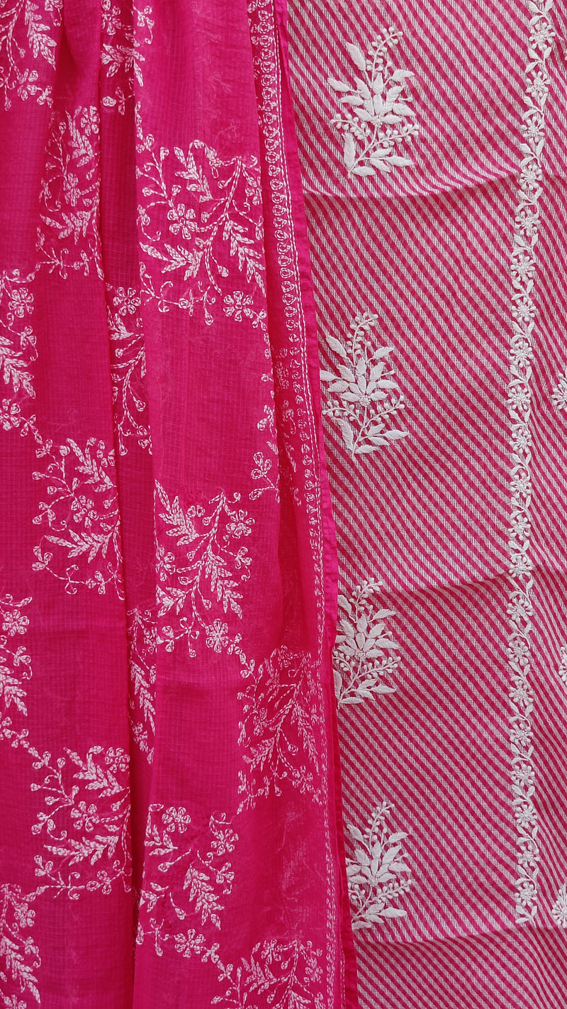 DARK PINK KOTA LEHERIYA KURTA WITH KOTA DUPATTA