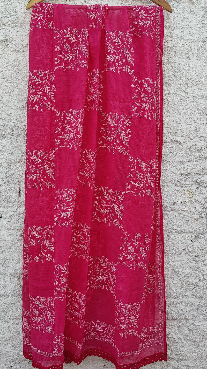 DARK PINK KOTA LEHERIYA KURTA WITH KOTA DUPATTA