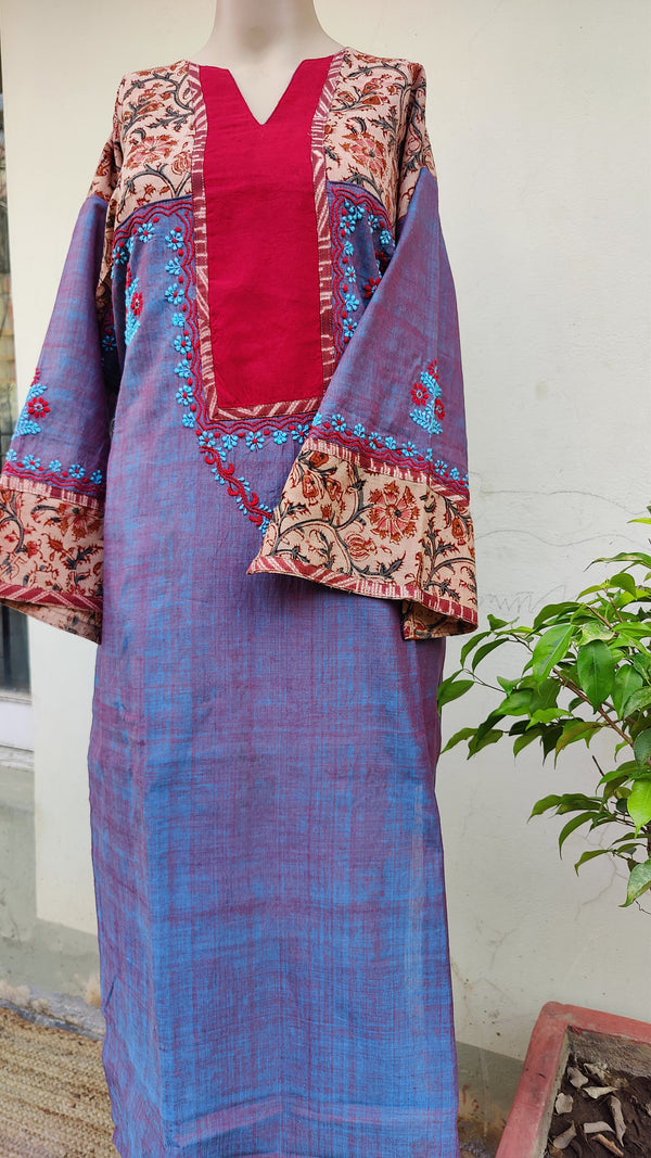 LAVENDER BLUE SHORT COLOUR MANGALGIRI KURTA WITH KOTA DUPATTA