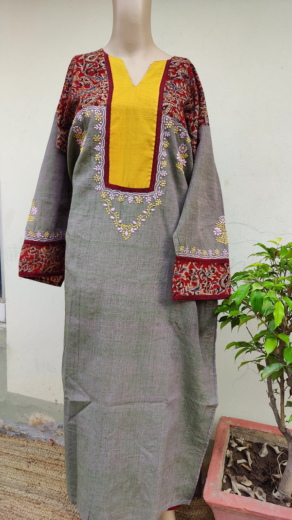 GREY LAVENDER SHORT COLOUR MANGALGIRI KURTA WITH KOTA DUPATTA