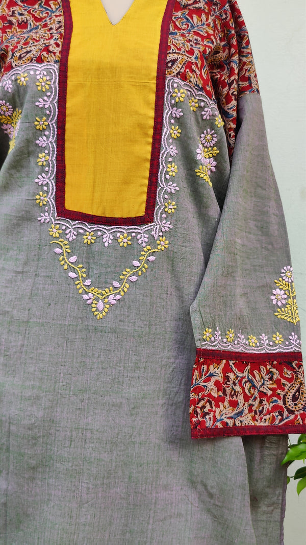 GREY LAVENDER SHORT COLOUR MANGALGIRI KURTA WITH KOTA DUPATTA