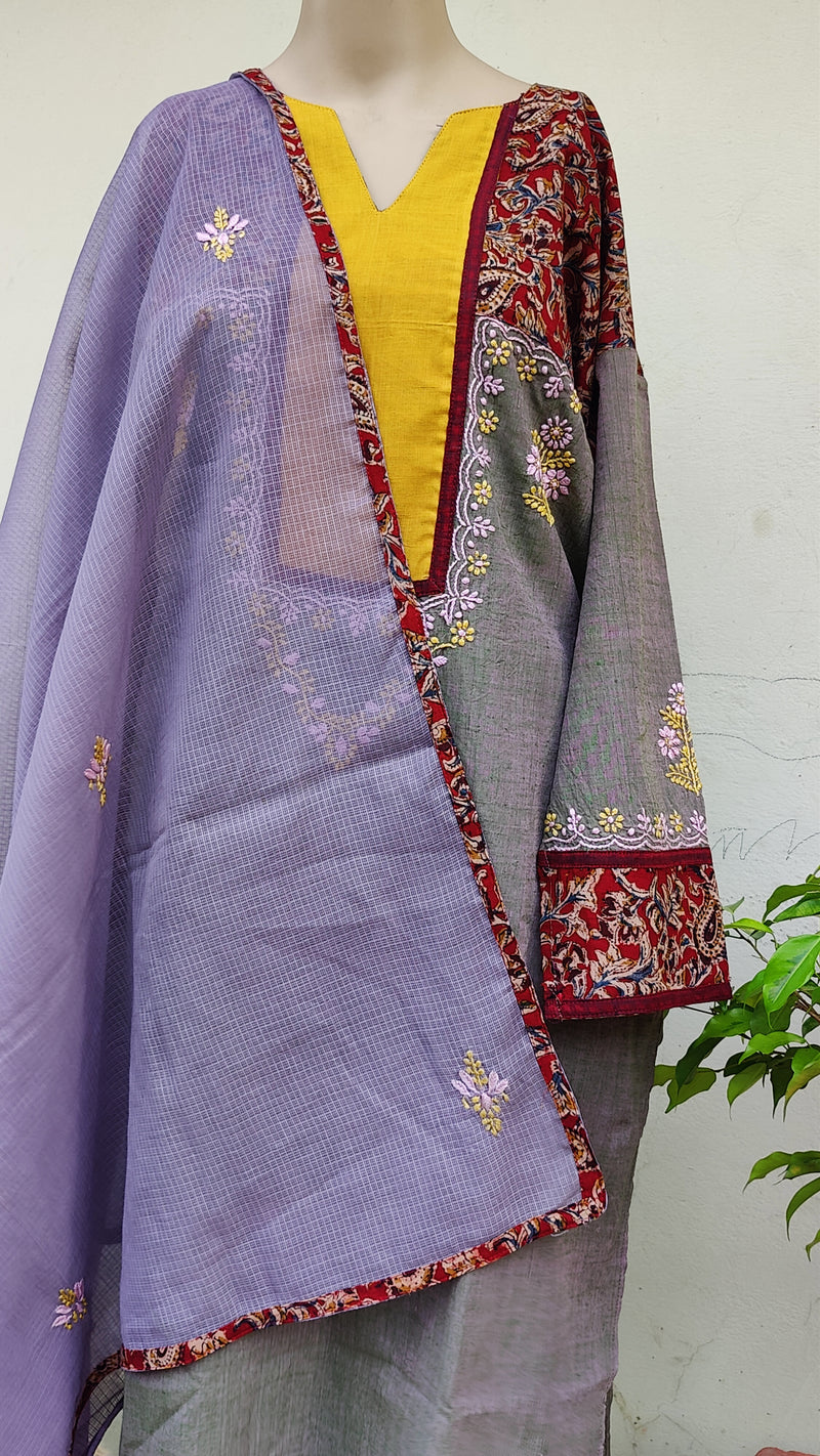 GREY LAVENDER SHORT COLOUR MANGALGIRI KURTA WITH KOTA DUPATTA