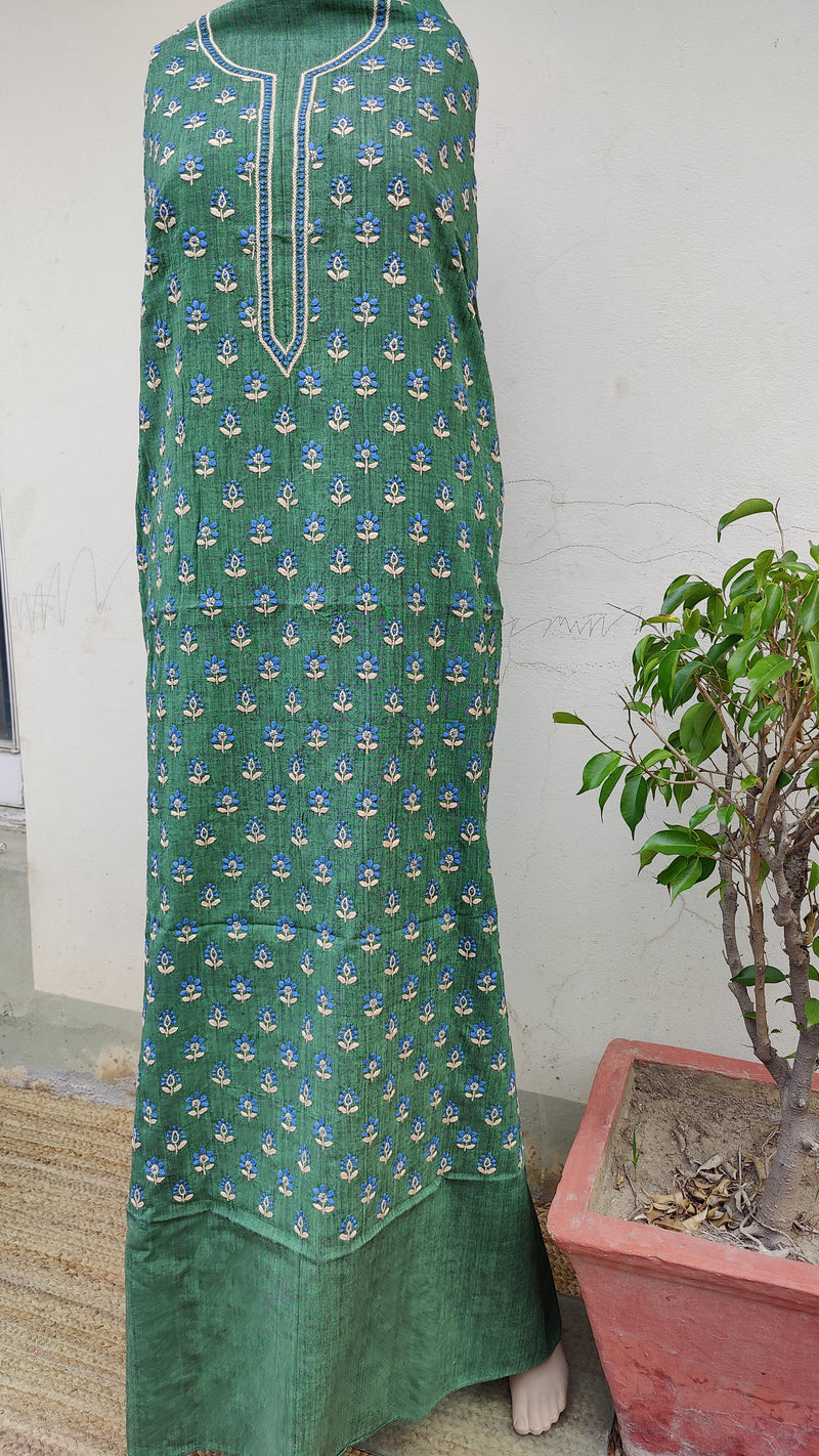 PINE GREEN MANGALGIRI COTTON KURTA WITH CHIKANKARI - SMALL BOOTI