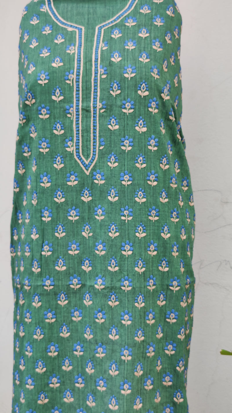 PINE GREEN MANGALGIRI COTTON KURTA WITH CHIKANKARI - SMALL BOOTI