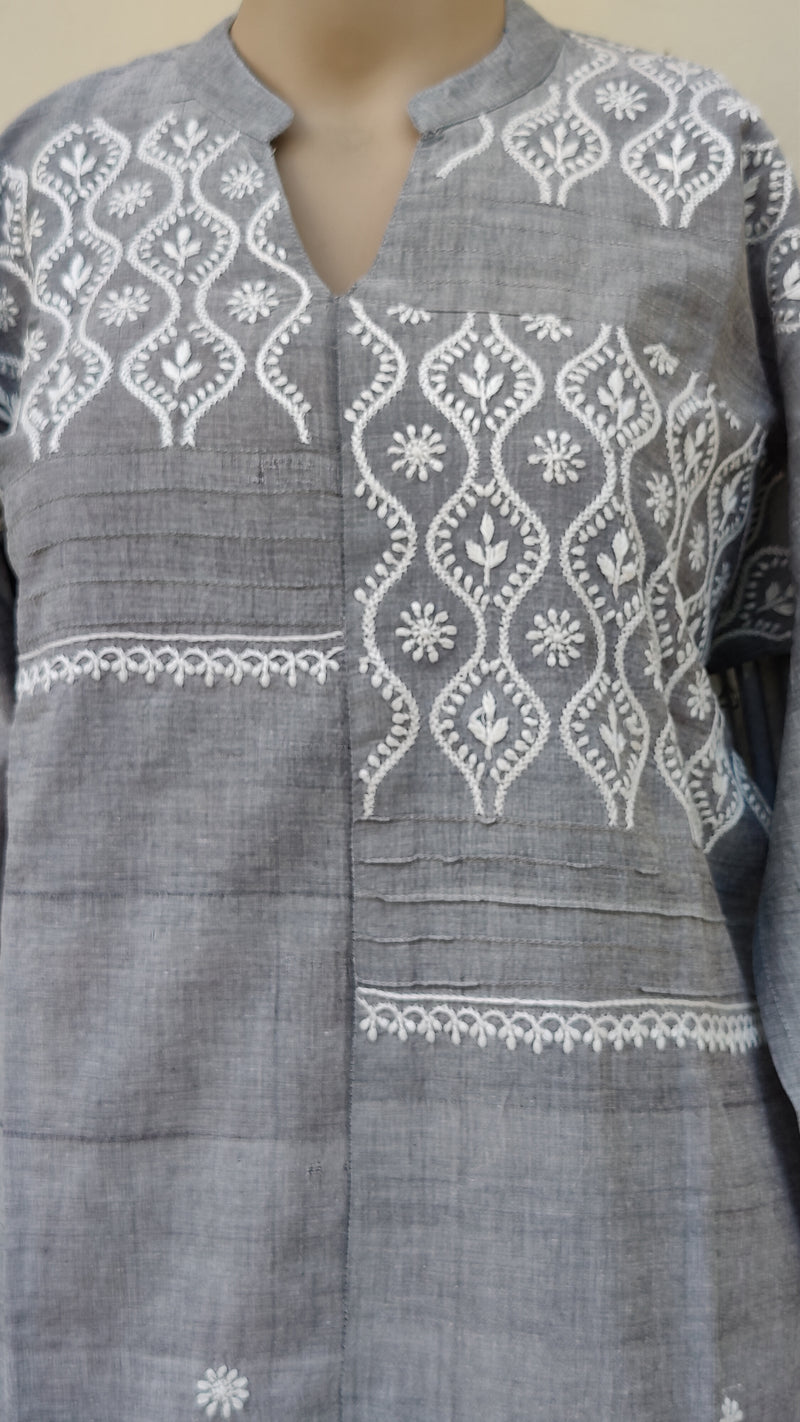 GREY MANGALGIRI KURTA WITH CHIKANKARI - WITH PINTEX