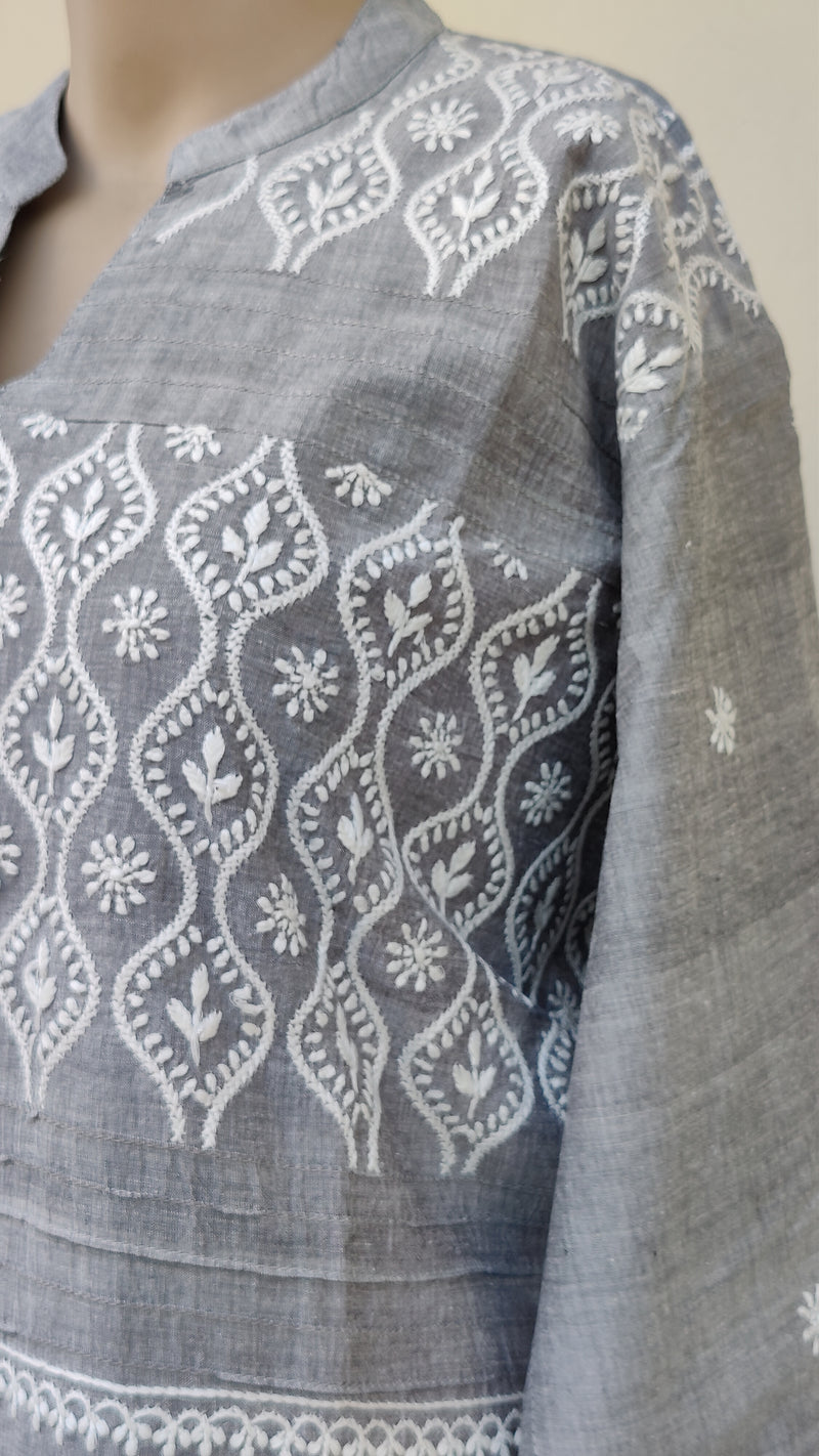 GREY MANGALGIRI KURTA WITH CHIKANKARI - WITH PINTEX