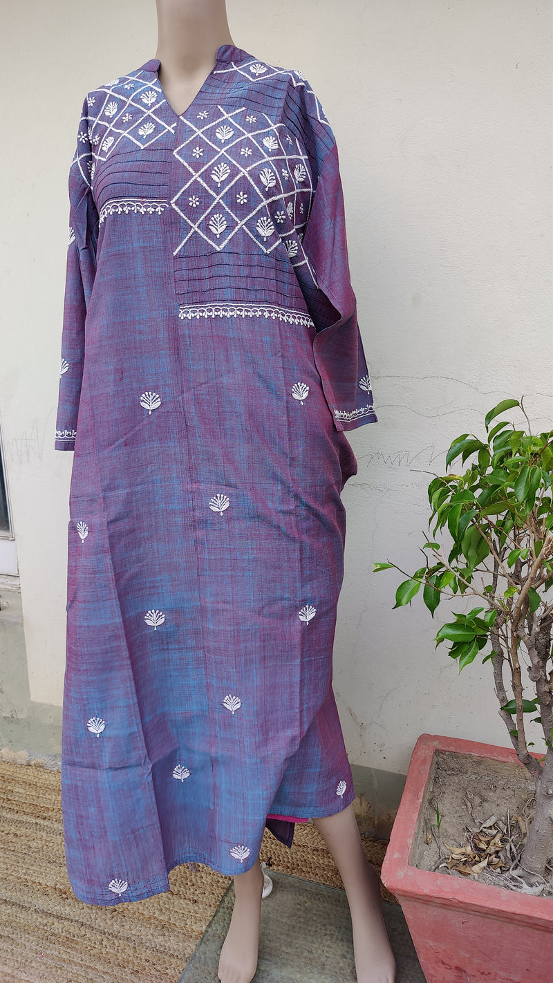 LAVENDER SHORT COLOUR MANGALGIRI KURTA WITH CHIKANKARI - PINTEX