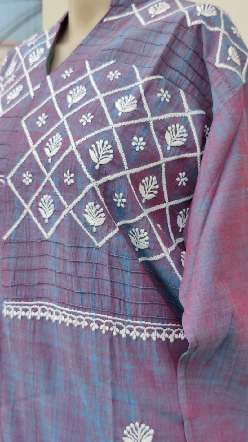 LAVENDER SHORT COLOUR MANGALGIRI KURTA WITH CHIKANKARI - PINTEX