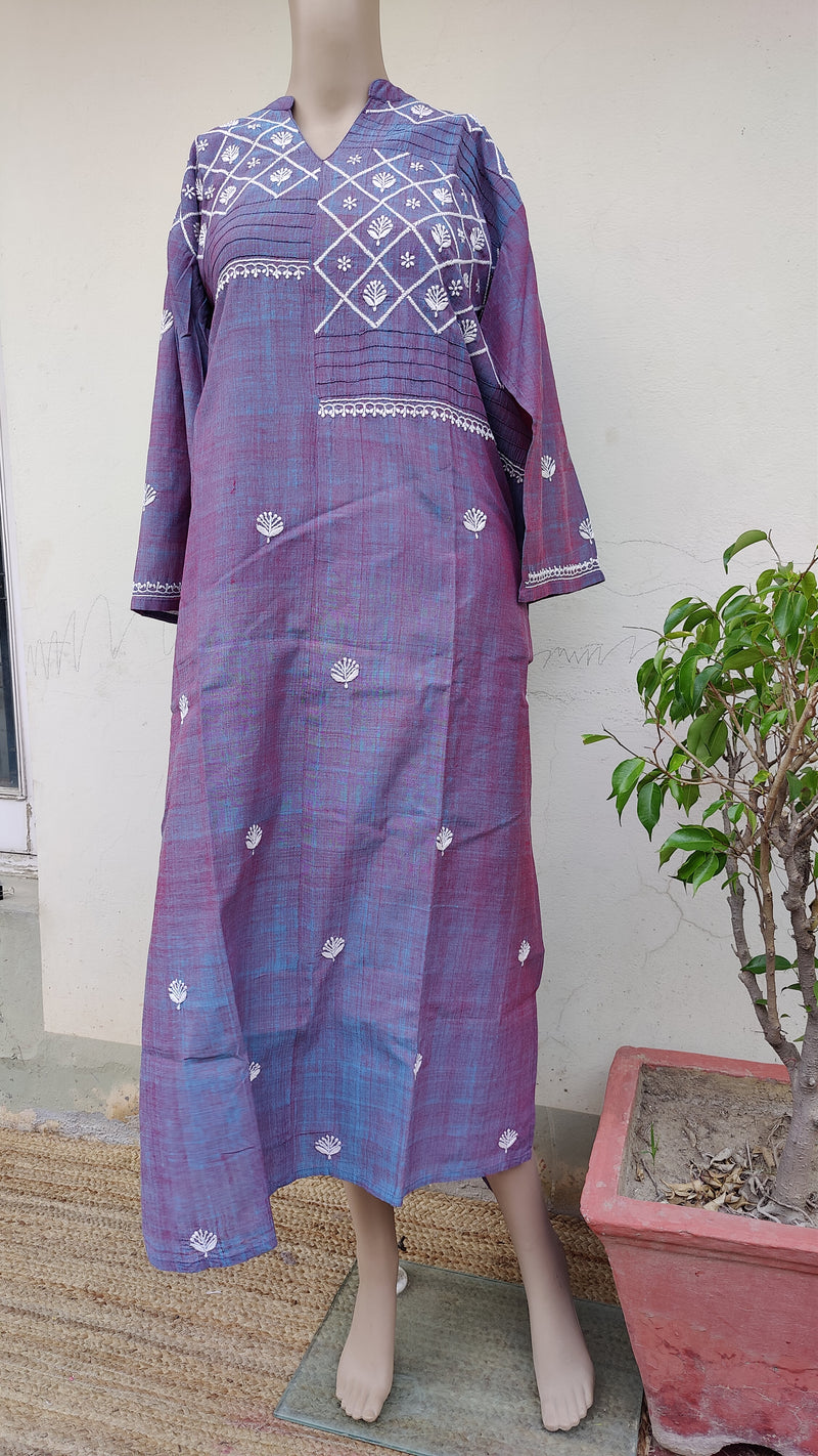 LAVENDER SHORT COLOUR MANGALGIRI KURTA WITH CHIKANKARI - PINTEX