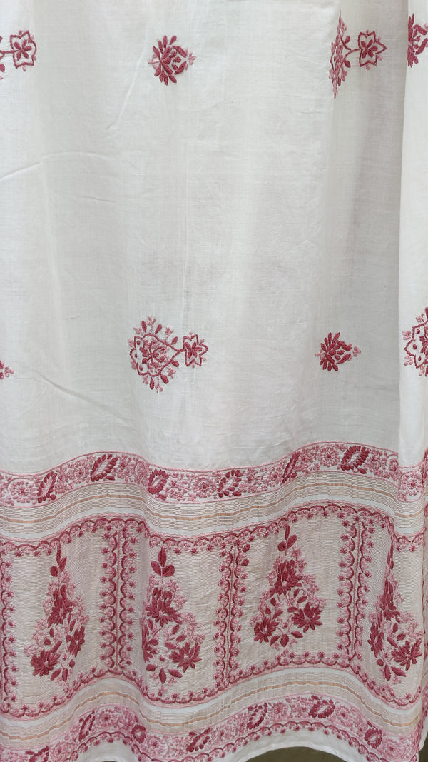 OFF WHITE MANGALGIRI COTTON SAREE WITH CHIKANKARI