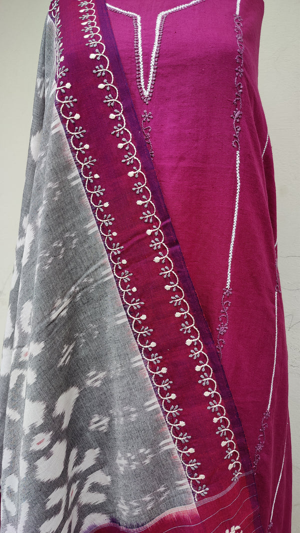 IKKAT COTTON CHIKANKARI KURTA - TELIA DUPATTA