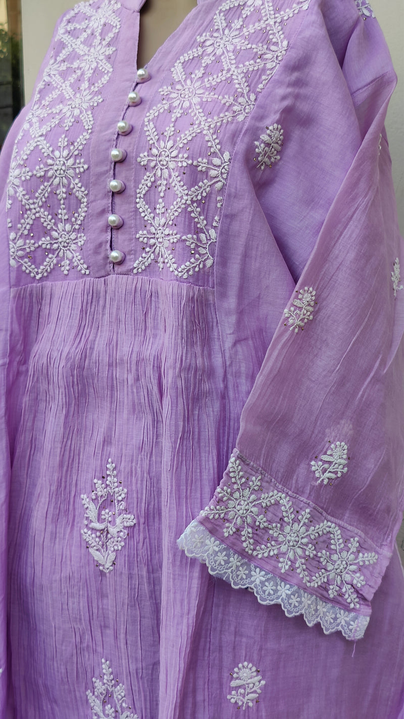 MUL CHANDERI KURTA WITH CHIKANKARI - CHANDERI DUPATTA