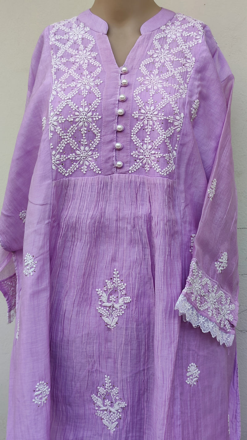 MUL CHANDERI KURTA WITH CHIKANKARI - CHANDERI DUPATTA