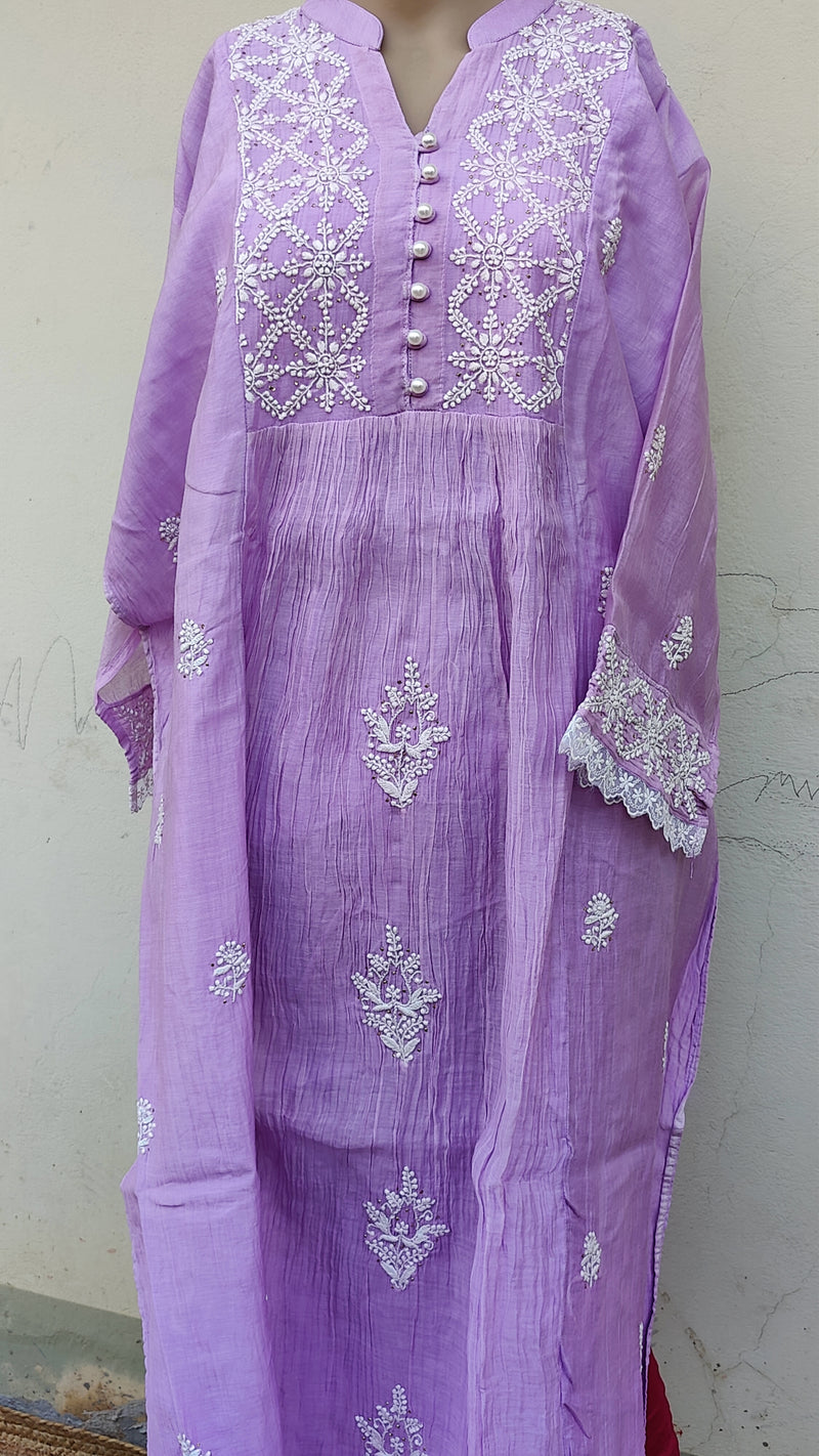 MUL CHANDERI KURTA WITH CHIKANKARI - CHANDERI DUPATTA