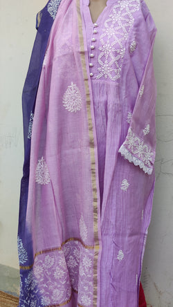 MUL CHANDERI KURTA WITH CHIKANKARI - CHANDERI DUPATTA