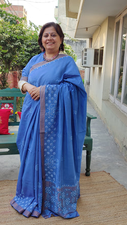 BLUE MANGALGIRI SAREE WITH TONAL THREAD CHIKANKARI