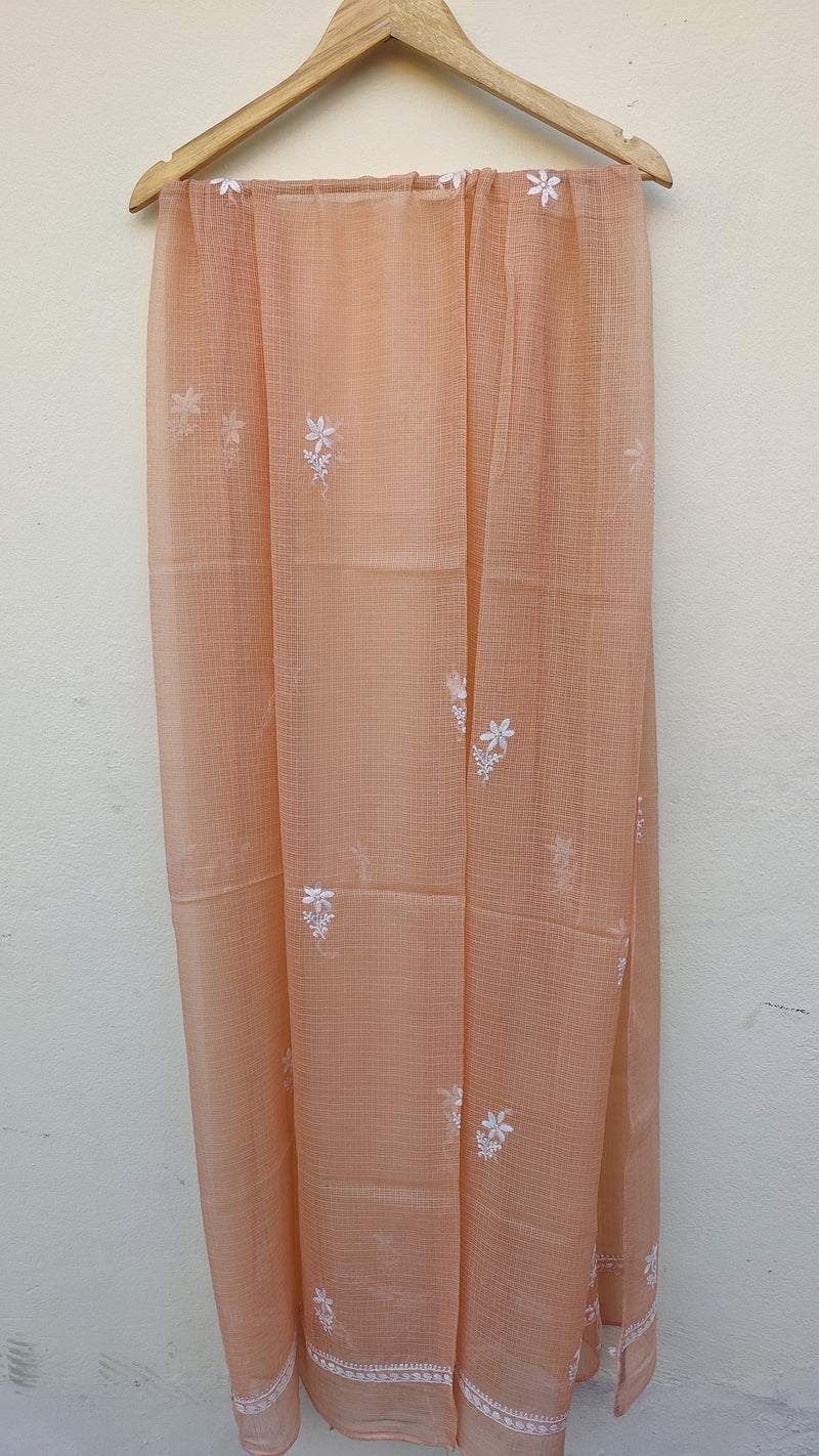 RUST IKKAT TRANSLATE WITH CHIKANKARI KURTA - KOTA DUPATTA.