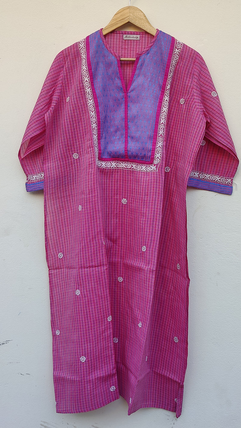 PINK SOUTH COTTON KURTA WITH CHIKANKARI