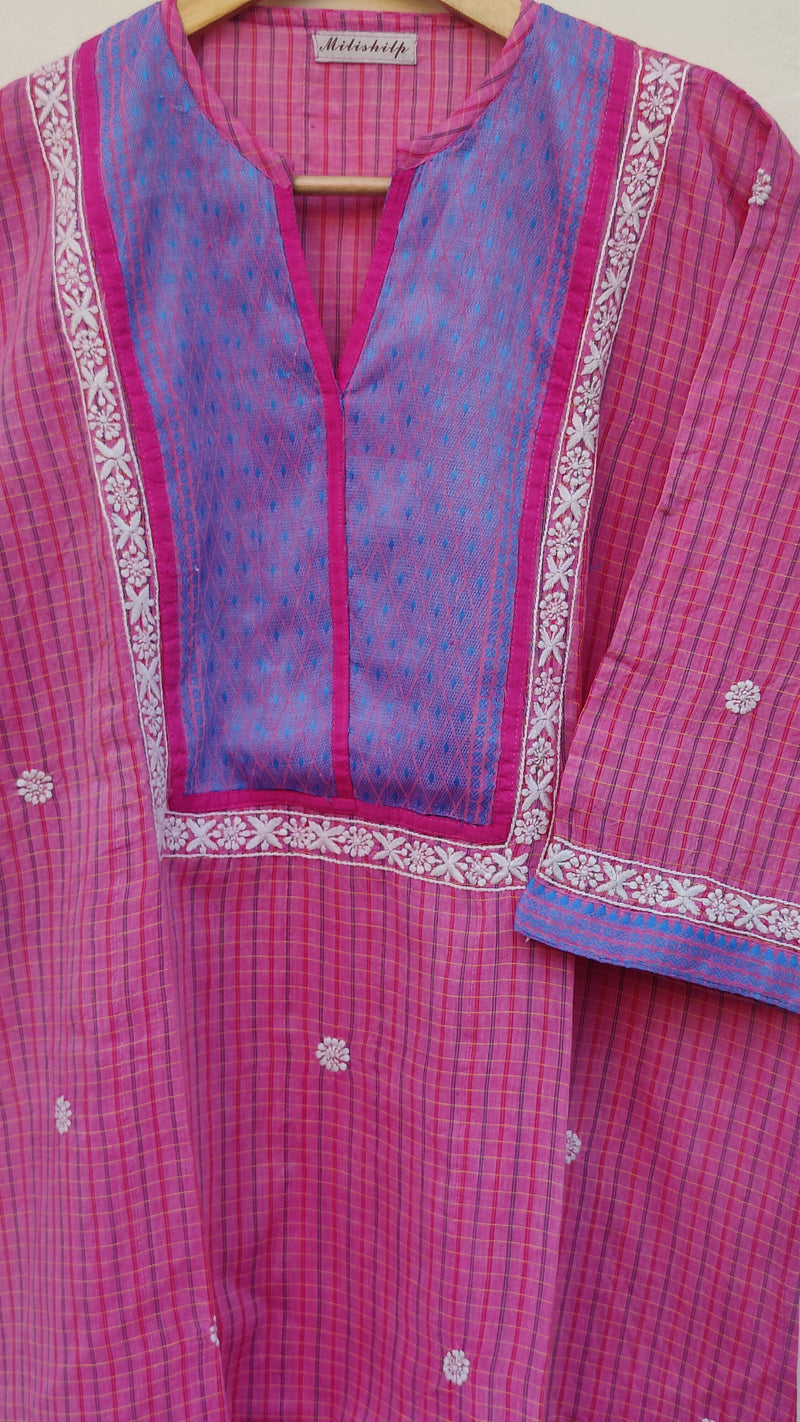 PINK SOUTH COTTON KURTA WITH CHIKANKARI