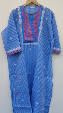 LIGHT BLUE SOUTH COTTON KURTA WITH CHIKANKARI