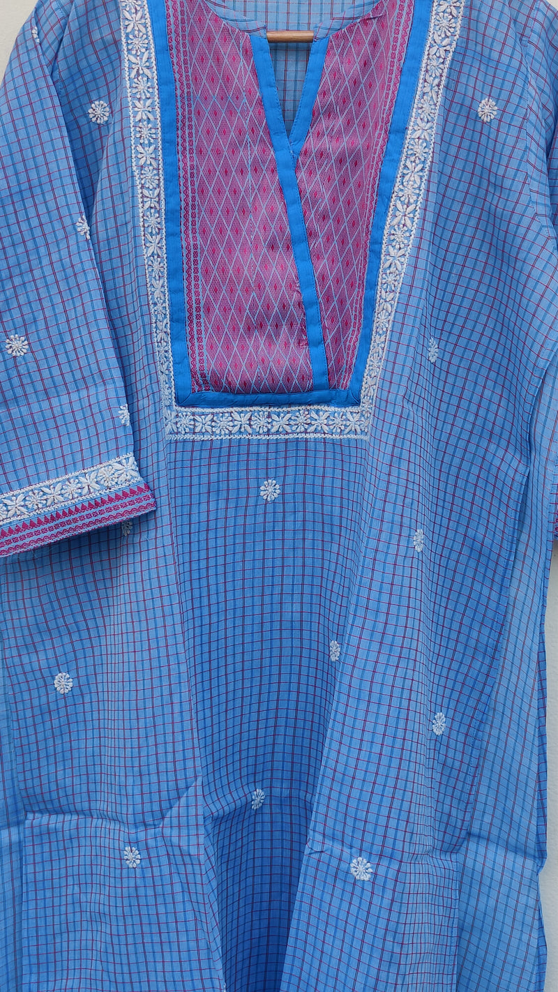 LIGHT BLUE SOUTH COTTON KURTA WITH CHIKANKARI