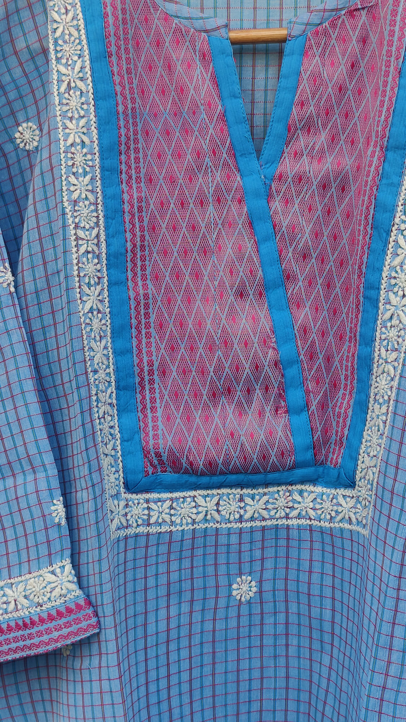 LIGHT BLUE SOUTH COTTON KURTA WITH CHIKANKARI