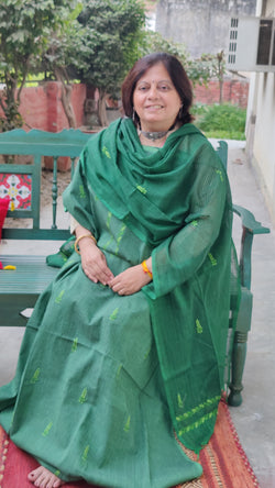 SHORT COLOUR GREEN MANGALGIRI KURTA DUPATTA - WITH CHIKANKARI