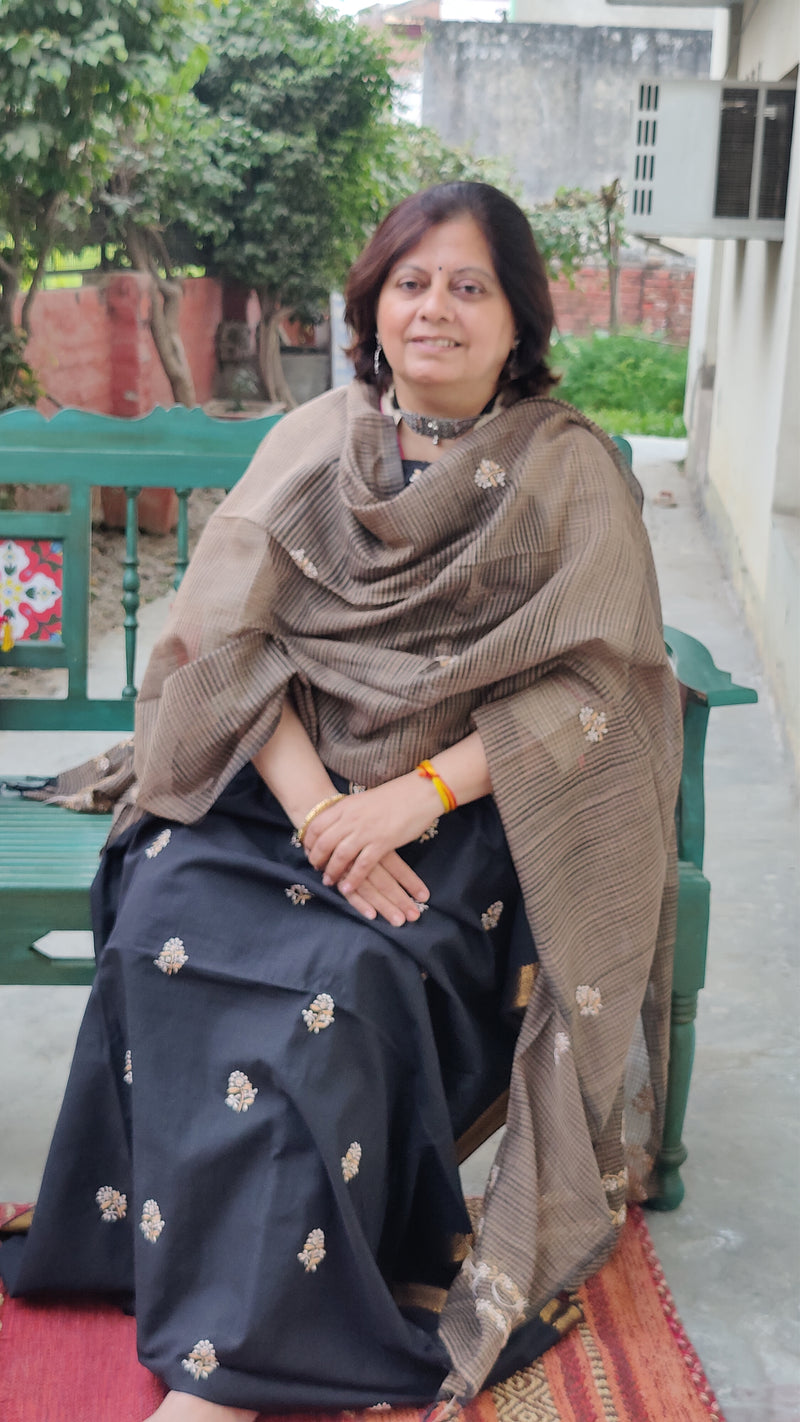 BLACK  MANGALGIRI KURTA DUPATTA - WITH CHIKANKARI