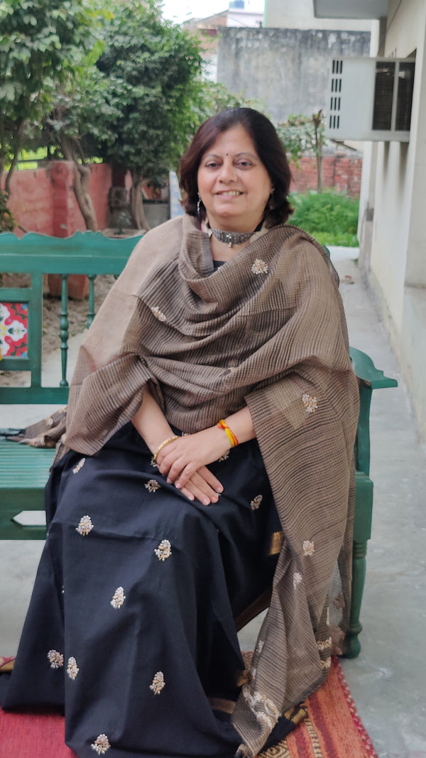 BLACK  MANGALGIRI KURTA DUPATTA - WITH CHIKANKARI