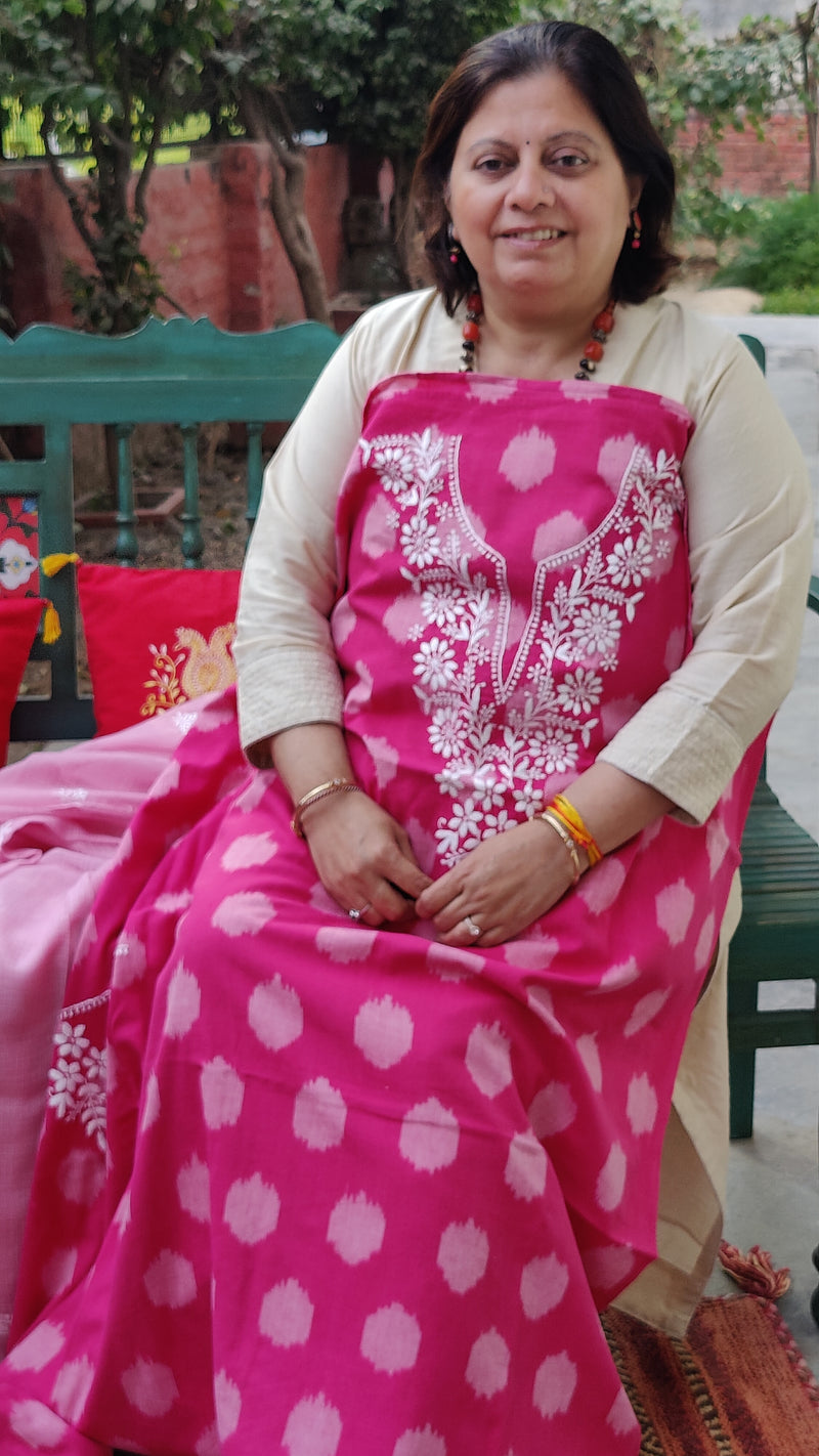 MAJENTA IKKAT TRANSLATE WITH CHIKANKARI KURTA - KOTA DUPATTA