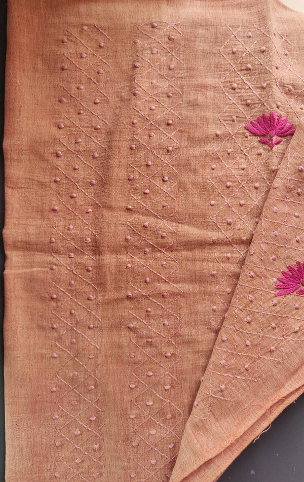 LIGHT PEACH MALKHA COTTON CHIKANKARI YOKE & SLEEVES