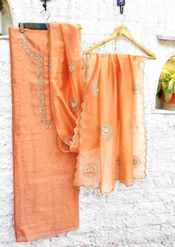 Peach Chanderi Kurta with Organza Dupatta