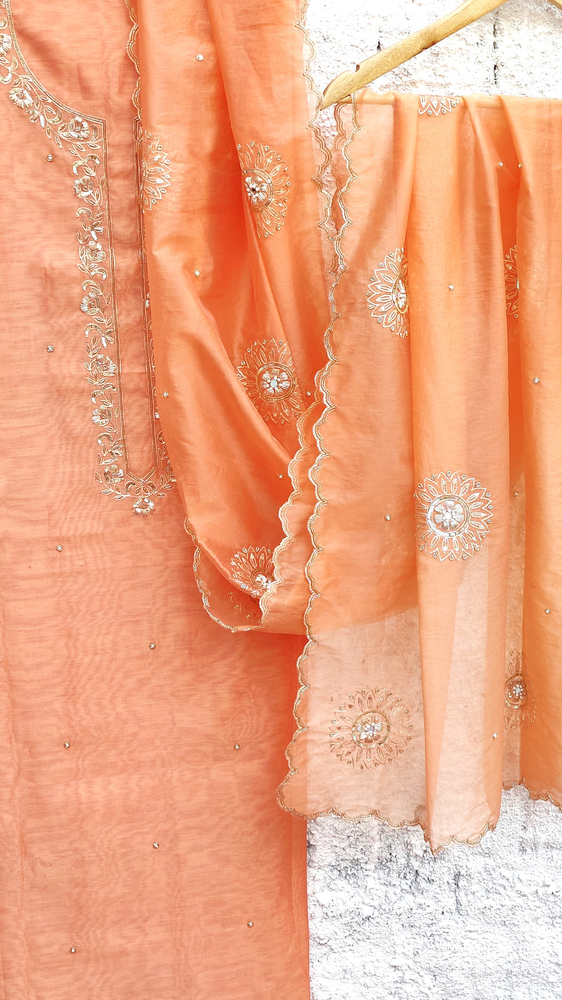 Peach Chanderi Kurta with Organza Dupatta