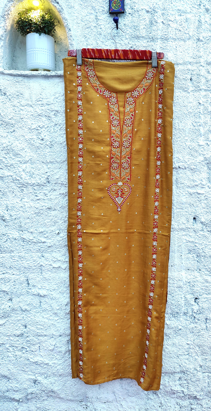 Mustard Moonga Silk Chikankari Kurta with Pen Kalamkari Silk Dupatta