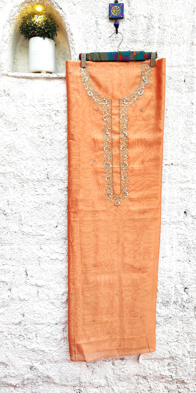 Peach Chanderi Kurta with Organza Dupatta