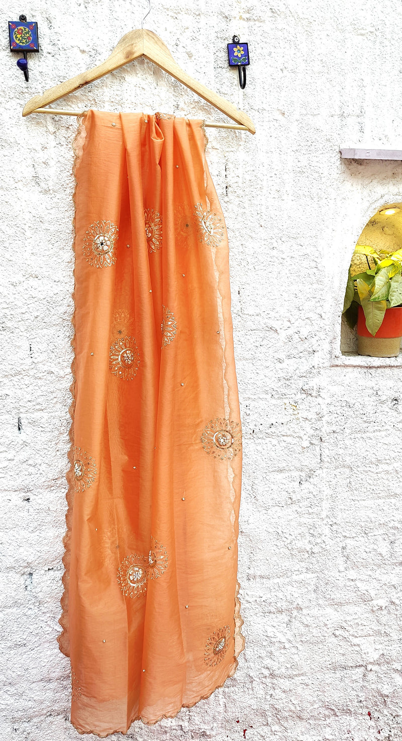 Peach Chanderi Kurta with Organza Dupatta